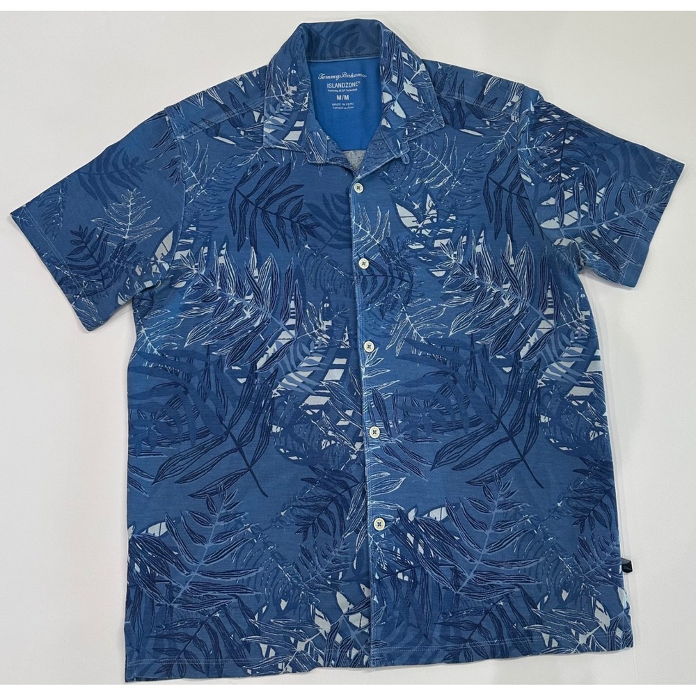 Tommy Bahama IslandZone Mens Medium Blue Tropical Palm Print Button Down Shirt